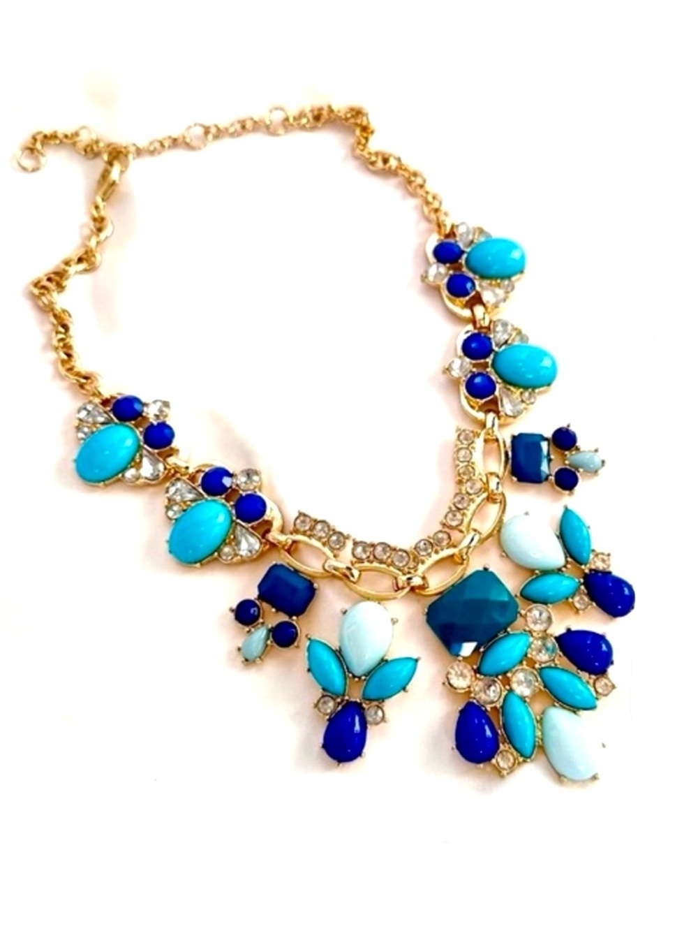 LEE ANGEL for NEIMAN MARCUS Blue Crystal & Gold Party Statement Necklace NWT